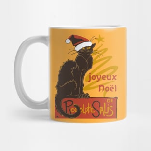 Joyeux Noel Le Chat Noir With Stylized Golden Tree v2 Mug